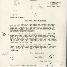 Tree Planting Scheme, Francis Park, 1936