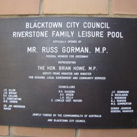 Riverstone Family Leisure Pool, Riverstone - Plaque, 1993