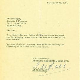 Letter from Anthony Hordern & Sons to James Simpson, 1957