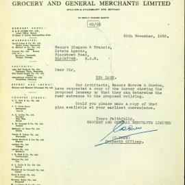Letter from Grocery and General Merchants Limited to Simpson & Francis, 1955