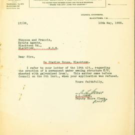 Application to Erect a Permanent Awning, Station House Blacktown, 1955