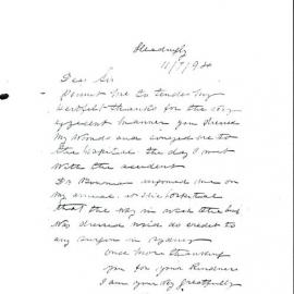 Letter from Henry Francis to Mr H Harvey, 1894