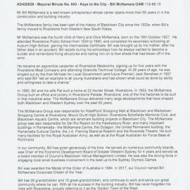 Bill McNamara OAM (Mayoral Minute No 643), 2022