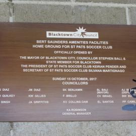 Plaque at Bert Saunders Reserve, Doonside