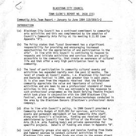 Blacktown City Council Community Arts Team Report, Jan0Jun 1984