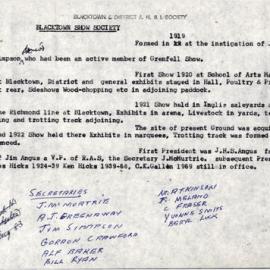 Blacktown Show Society brief history, 1983
