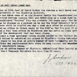 Death of Well Known Legal Man, David Sidney Pye, 1967