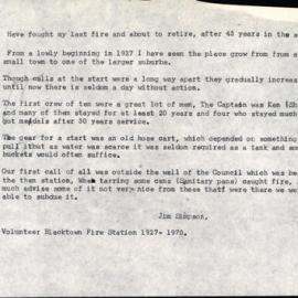 Jim Simpson - Volunteer Blacktown Fire Station, 1927-1970