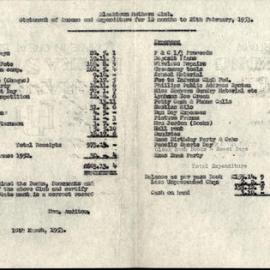 Blacktown Mothers Club Financial Statements, 1952-1953
