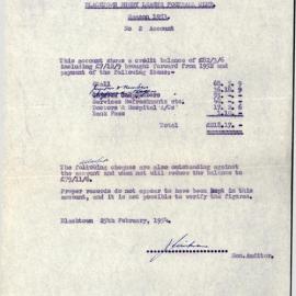 Blacktown Rugby League Football Club No 2 Account, 1954