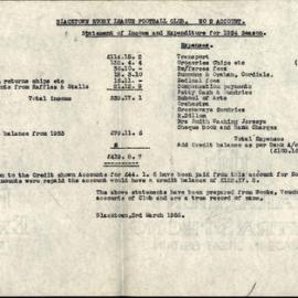 Blacktown Rugby League Football Club, Statement of Expenditure and Income, 1954