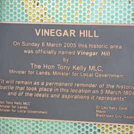 Vinegar Hill, official naming of historic area - Plaque, 2005