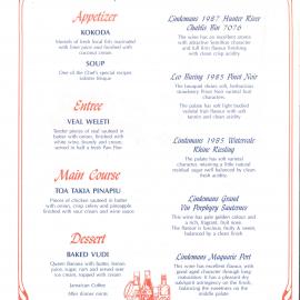 Blacktown Workers Club Gourmet Club, Fijian Menu, c1987