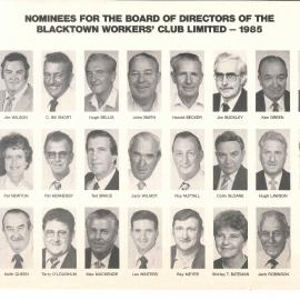 Blacktown Workers' Club Nominees for the Board of Directors, 1985