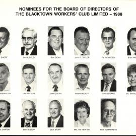 Blacktown Workers' Club Nominees for the Board of Directors, 1988