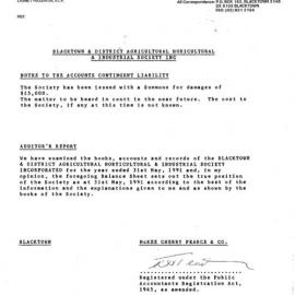 Blacktown & District Agricultural, Horticultural and Industrial Society Inc, Auditor's Report, 1990-1991