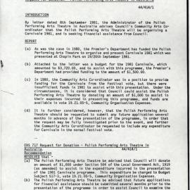 Request for Donation - Polish Performing Arts Theatre,1981