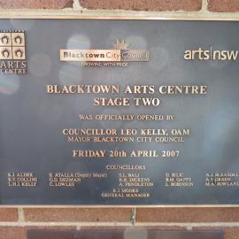 Blacktown Arts Centre, Stage Two opening - Plaque