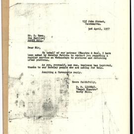 Letter from D M Lindsay to R Rowe, 1957