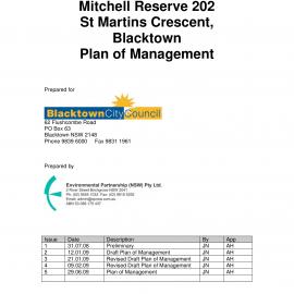 Mitchell Reserve, Reserve 202, St Martins Crescent Blacktown, Plan of Management, 2009