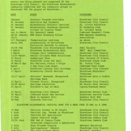 Blacktown City Council Bicentennial events program flyer