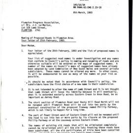 Proposed Naming of Roads Plumpton, 1983