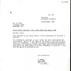 Naming of Guerin Street, Doonside, 1981