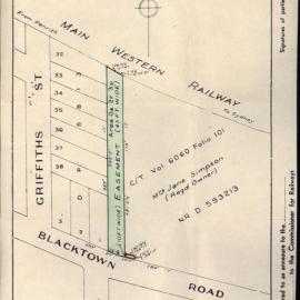 Plan of Easement for Transmission Lines, Blacktown, 1953