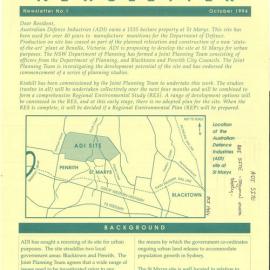 Australian Defence Industries Site, Regional Environmental Study Newsletter, 1994