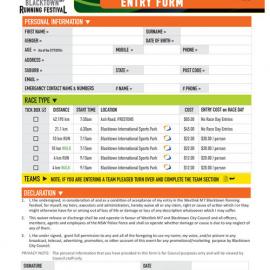 Westlink M7 Blacktown Running Festival Competitor Entry Form, 2014
