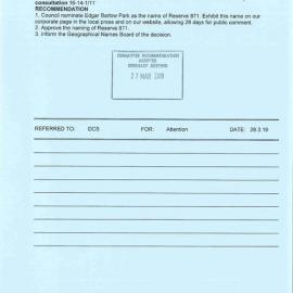 Proposed naming of Reserve 871, The Ponds,  2019