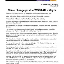 Name Change Push a WOBTAM - Mayor, 2016