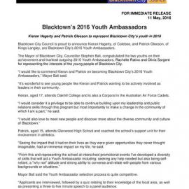 Blacktown's Youth Ambassadors, 2016