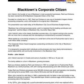 John Velcich, Blacktown Corporate Citizen of the Year 2016