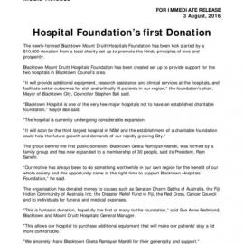 Hospital Foundation's First Donation, 2016