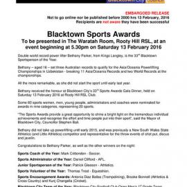 Blacktown City Sportsperson of the Year, 2015
