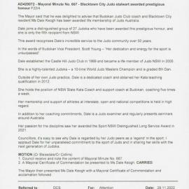 Dale Keogh (Mayoral Minute No 677), 2022