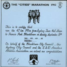 Blacktown Cities Marathon Certificate Samples, 1982