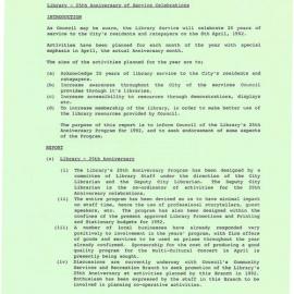 BCC Finance and Services Report -Library 25th Anniversary of Service Celebrations