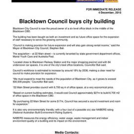 Blacktown Council Buys City Building, 2015