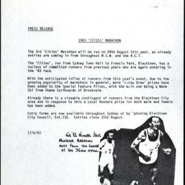 Blacktown Cities Marathon Media Release, 1983