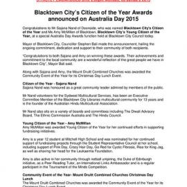 Australia Day Award Winners, 2015