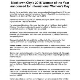 Blacktown City Women of the Year, 2015