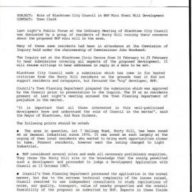 Role of Blacktown City Council in BHP Mini Steel Mill Development, 1988