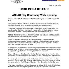 ANZAC Day Centenary Walk Opening, 2015
