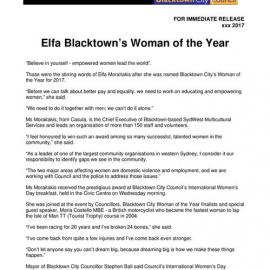 Elfa's Blacktown's Woman of the Year, 2017