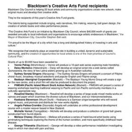 Blacktown City Creative Arts Fund, 2017