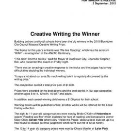 Blacktown City Council Mayoral Creative Writing Prize Winners, 2015