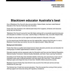 Blacktown Educator Australia's Best, Dalene Eadie, 2015