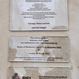 Sikh ANZAC War Memorial, Plaques